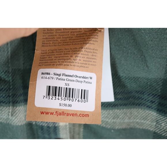 Fjallraven Singi Flannel Overshirt W Size XS Green-Deep Patina 86986 NWT - Picture 6 of 6